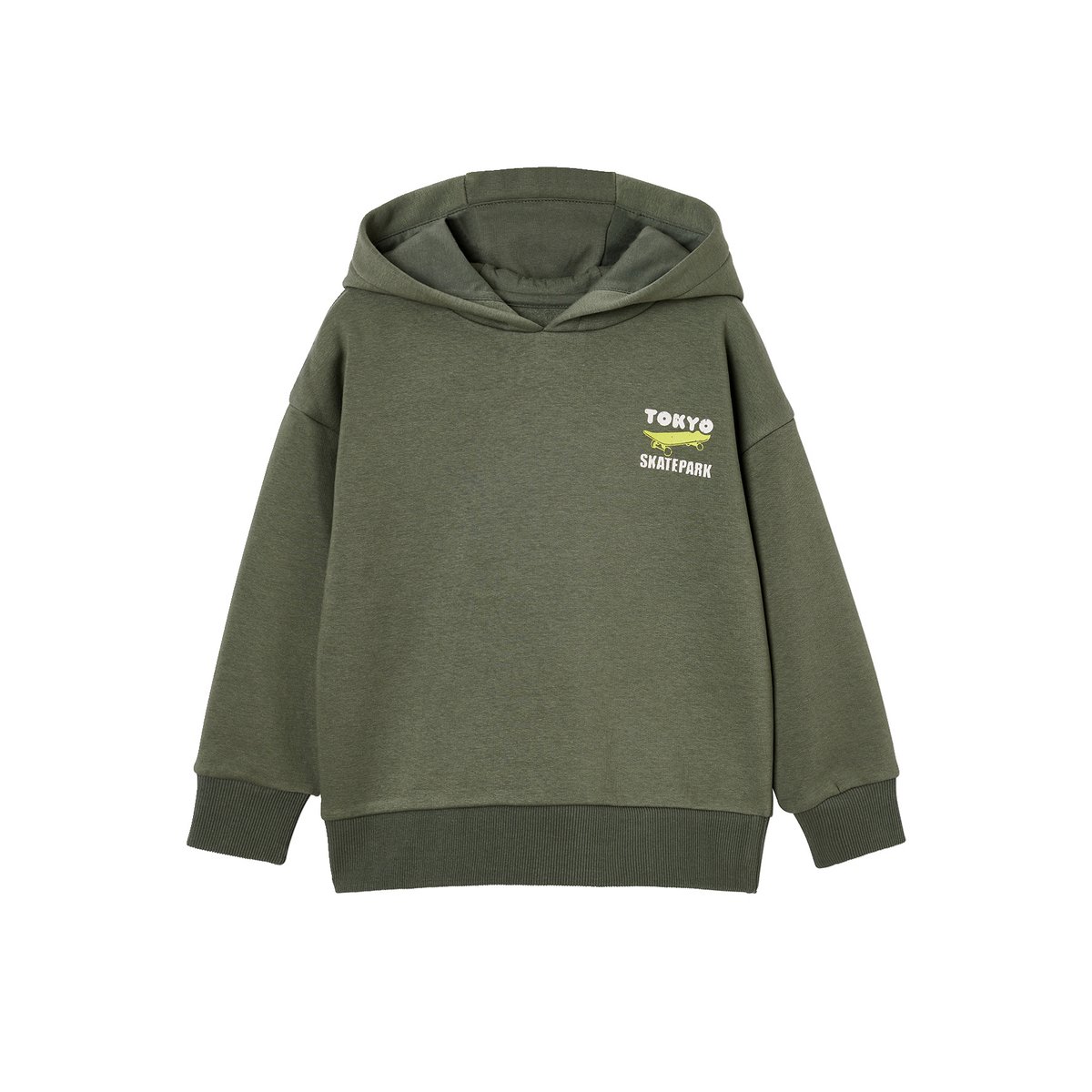 Sweat à capuche motif poitrine vert sauge, VERTBAUDET