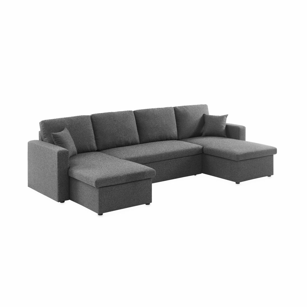 Canapé panoramique convertible 4 places tissu avec coffre URBAN gris foncé, SWEEEK
