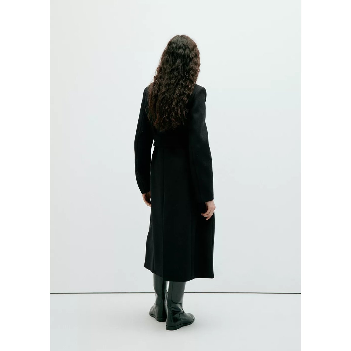 Manteau laine Manteco col cheminée noir, MANGO