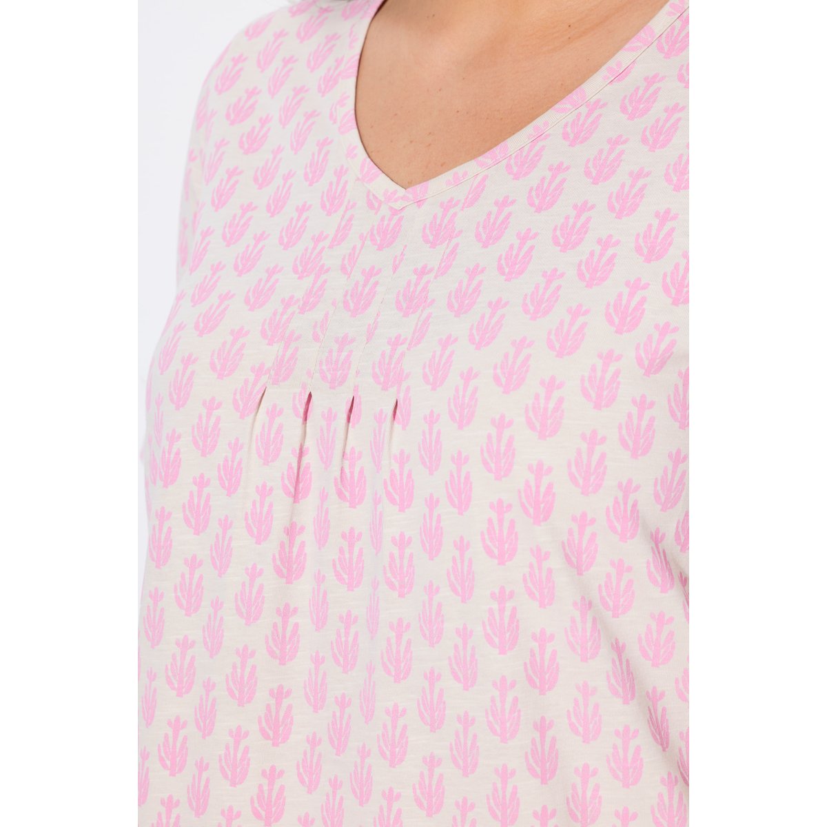 T-shirt, coupe évasée, col V rose, ULLA POPKEN