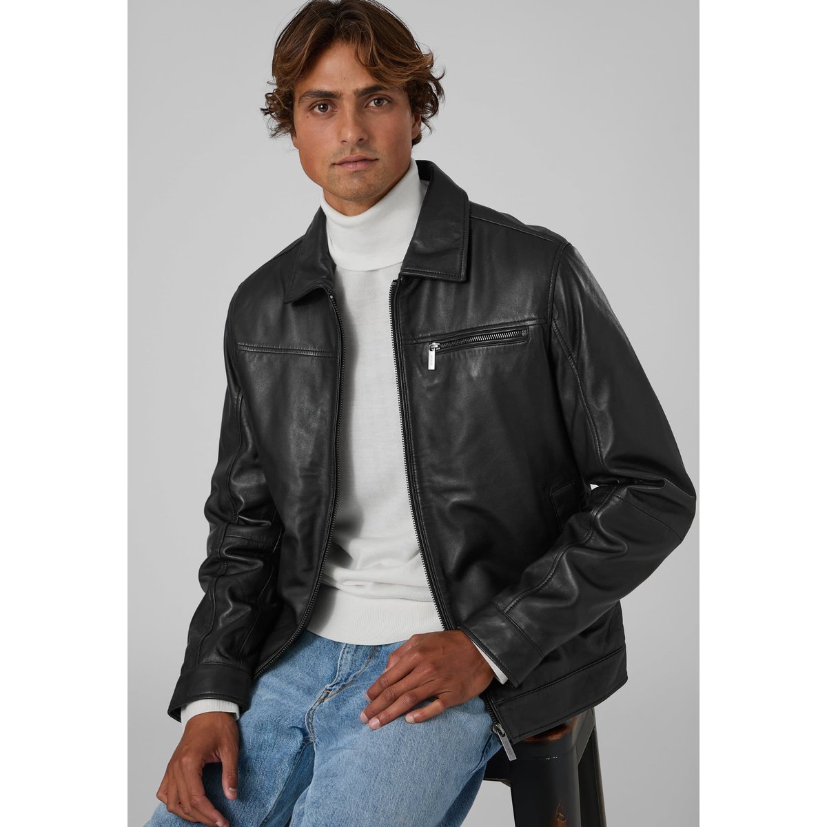 Veste D'aviateur En Cuir noir, GUESS