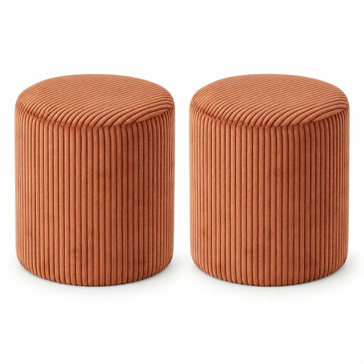 Pouf rond velours côtelé rouille (lot de 2) MALMOE brique, PIER IMPORT
