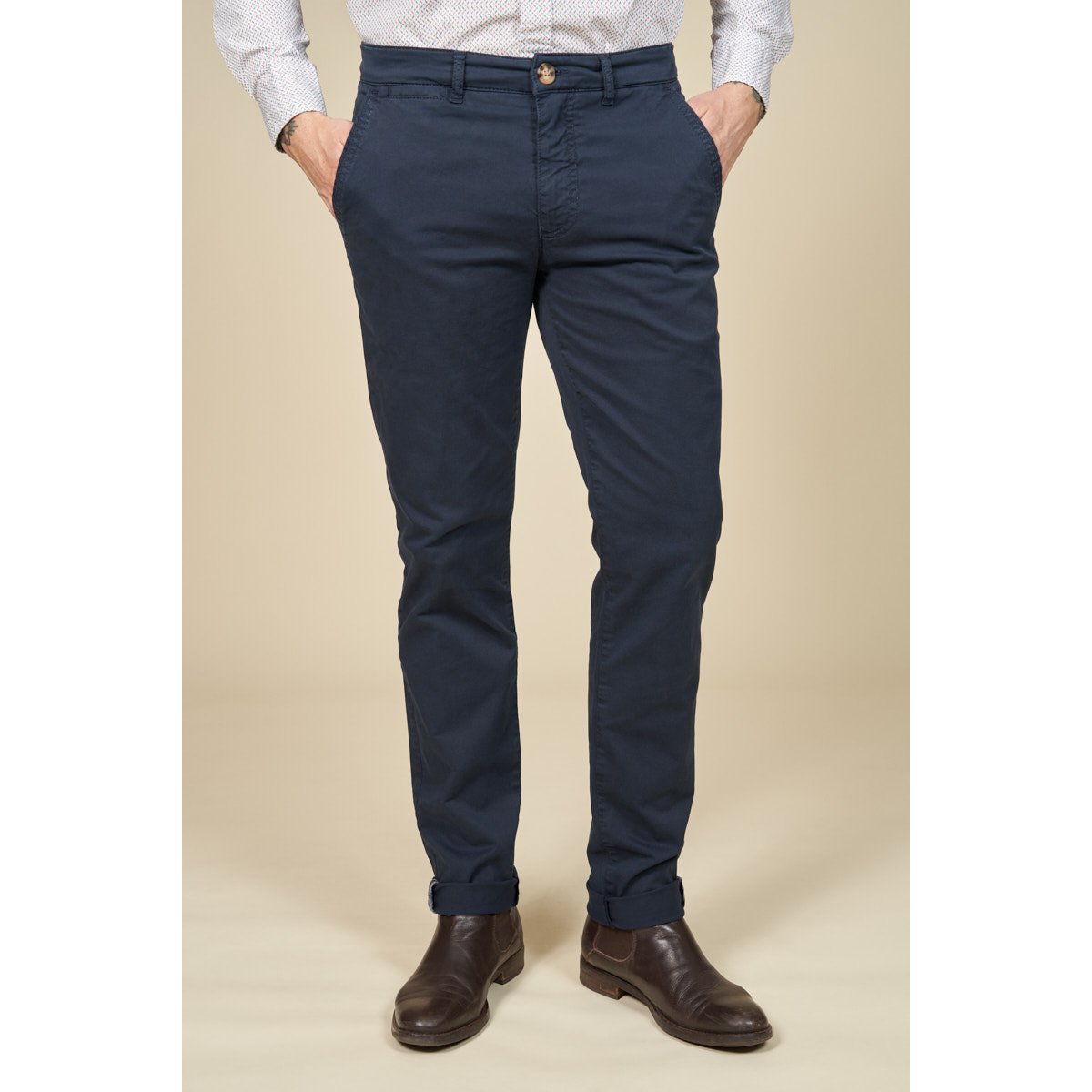 Chino gabardine uni slim bleu marine, MCS