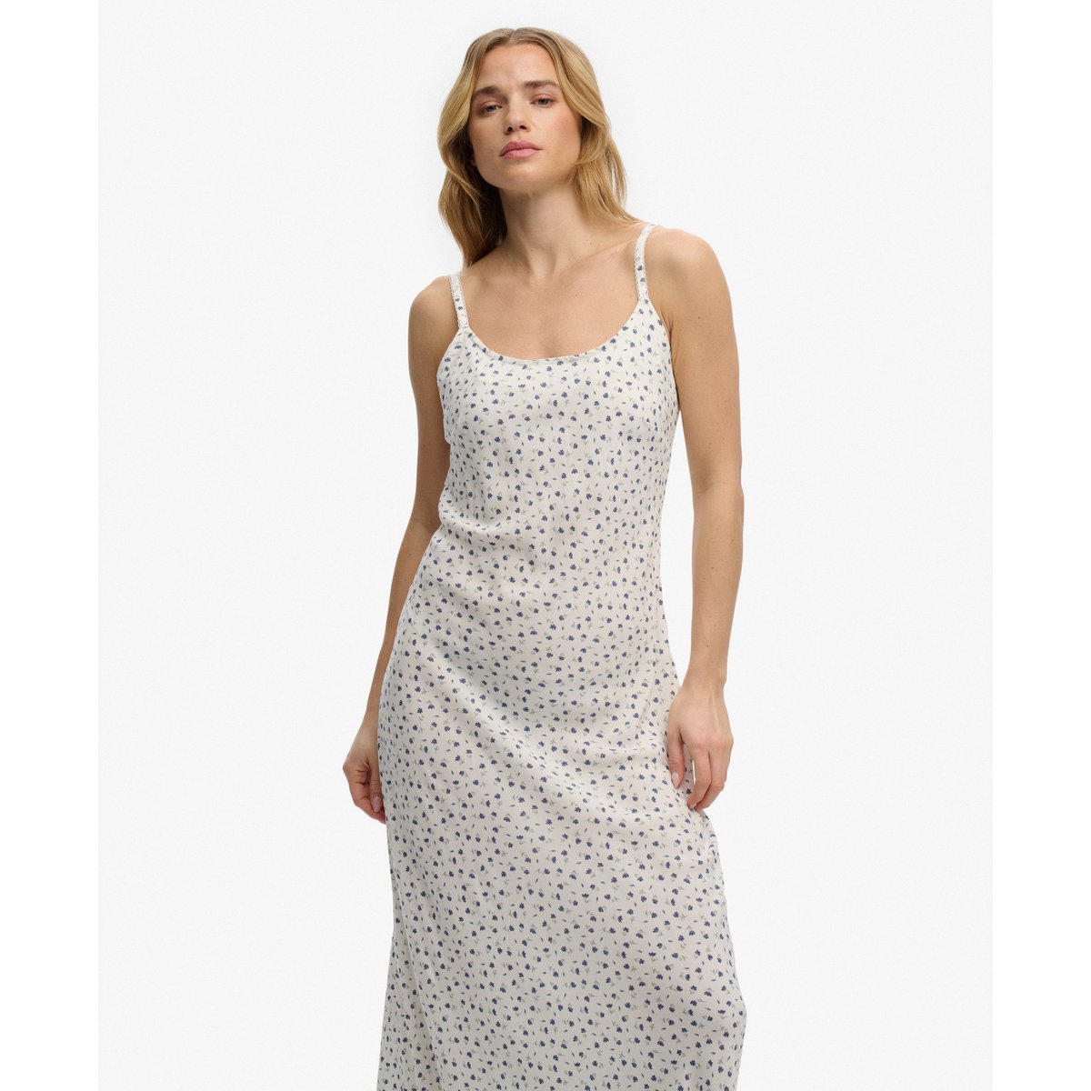 Robe Longue à Bretelles Imprimée petites fleurs blanc cassé, SUPERDRY