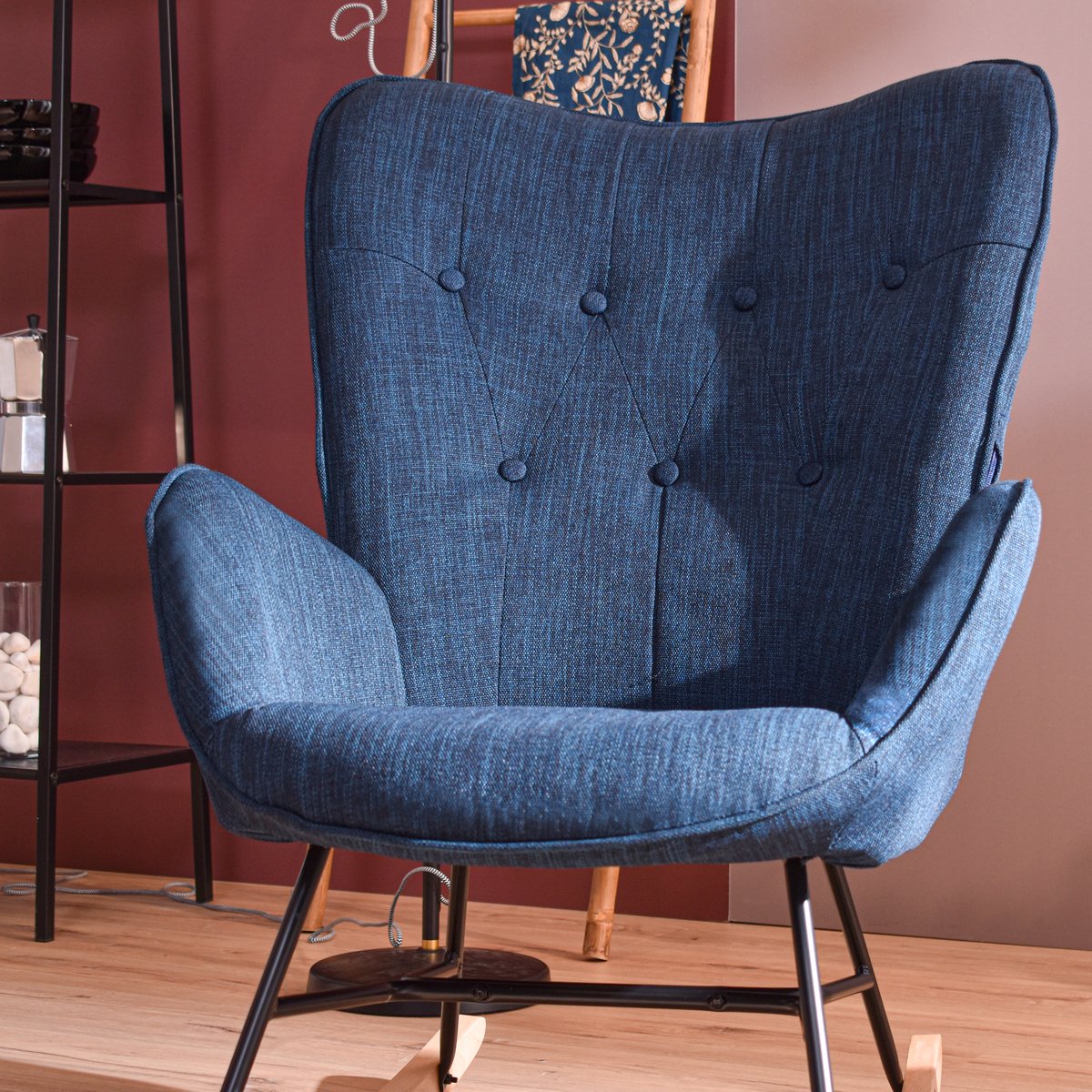 Fauteuil à bascule rocking chair scandinave, EPPING gris foncé, MEUBLES COSY