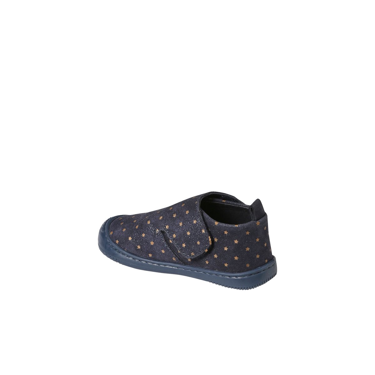 Chaussons scratchés bébé en cuir souple bleu imprimé, VERTBAUDET