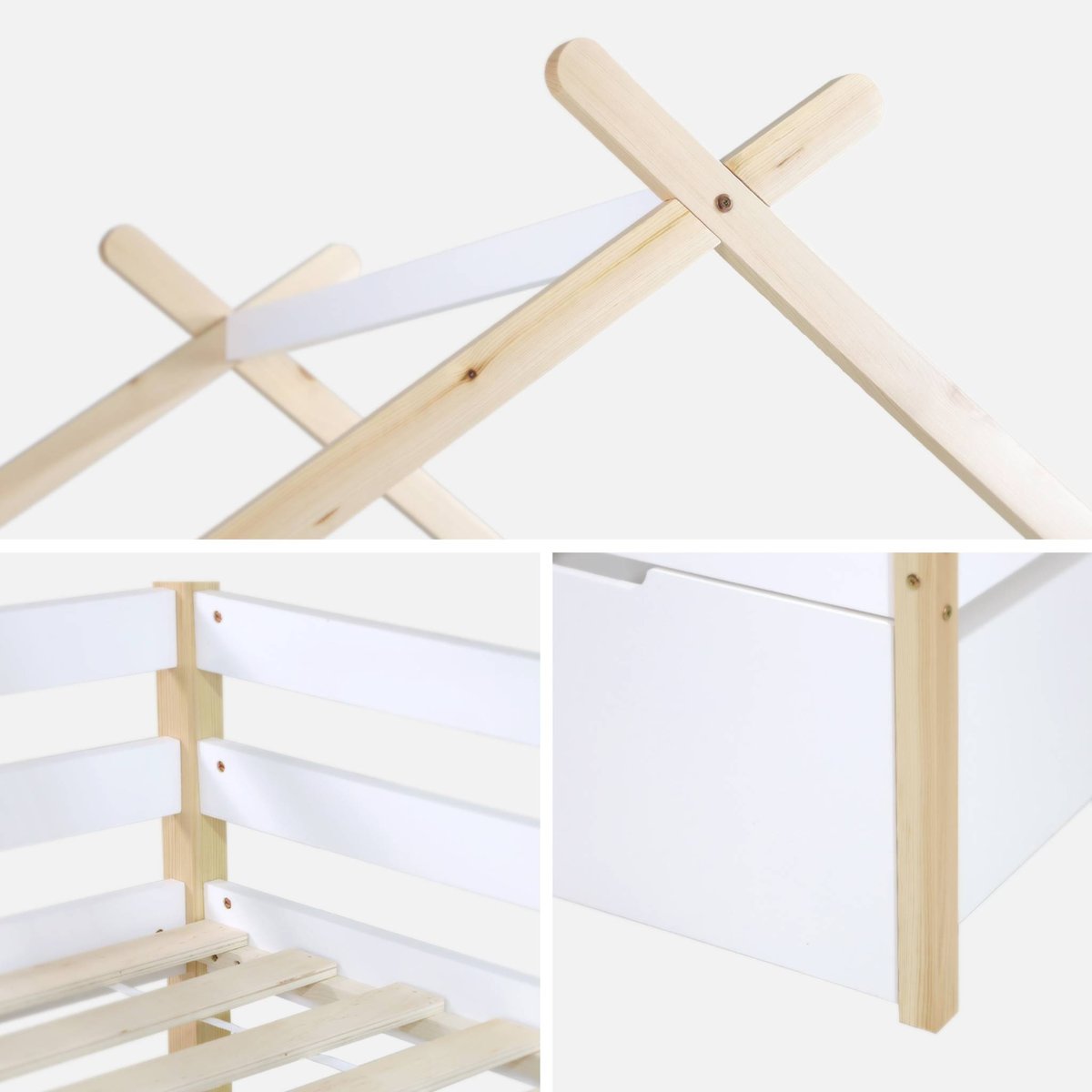 Lit cabane enfant 90 x 190 cm bois de pin sommier à lattes inclus et 2 tiroirs SIENNA blanc, SWEEEK