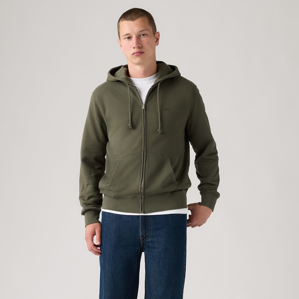 Sweat zippé à capuche col rond vert kaki, LEVI'S
