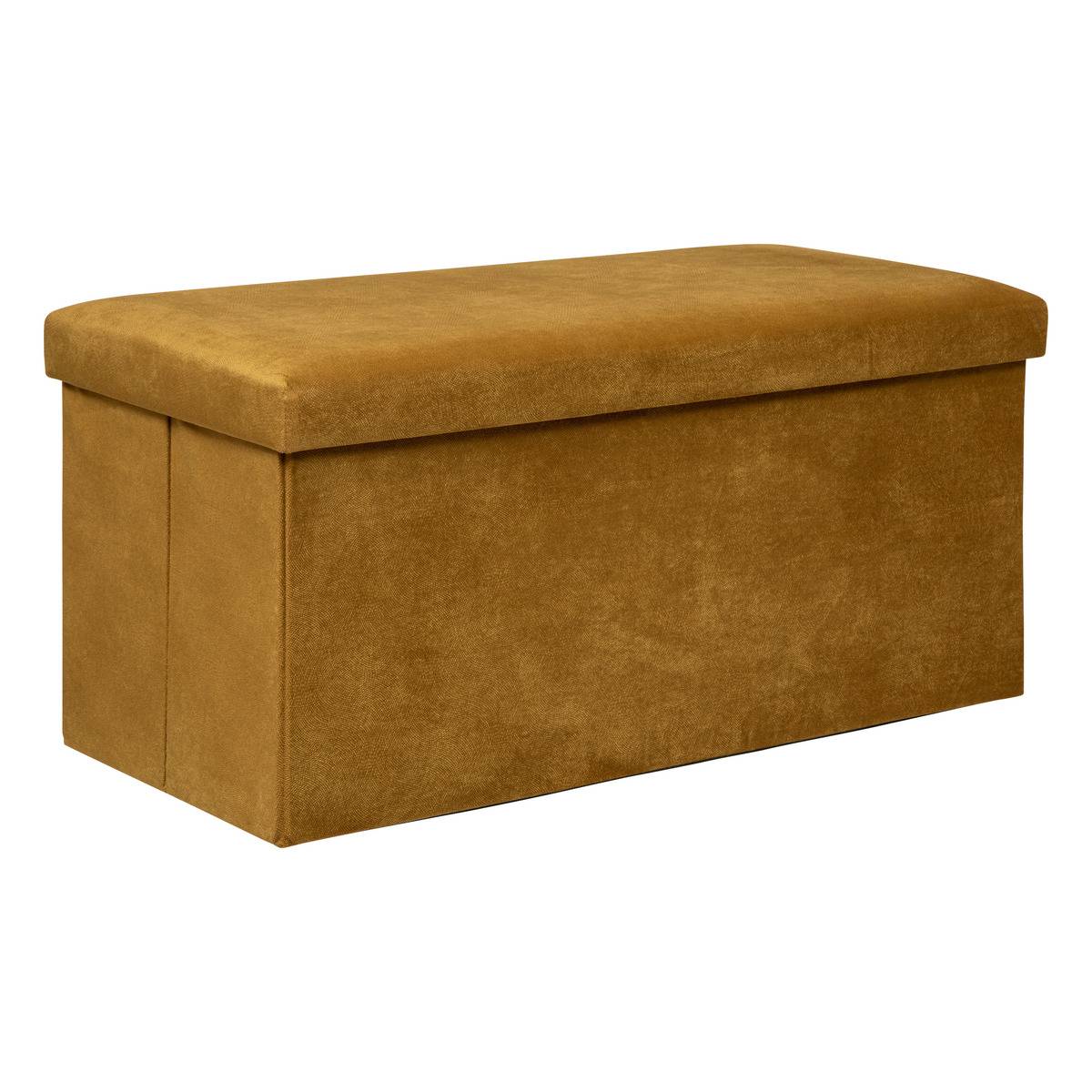 Banc coffre de rangement pliable velours LILOU ocre, ATMOSPHERA