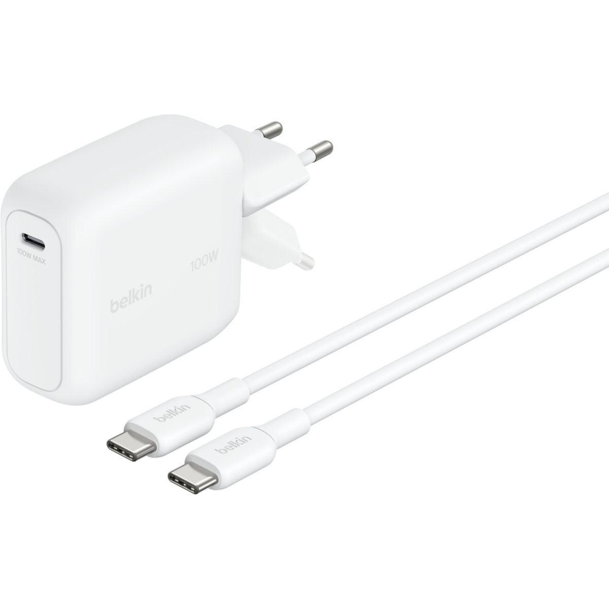Chargeur secteur 100W GaN USB-C repliable Blanc couleur unique, BELKIN