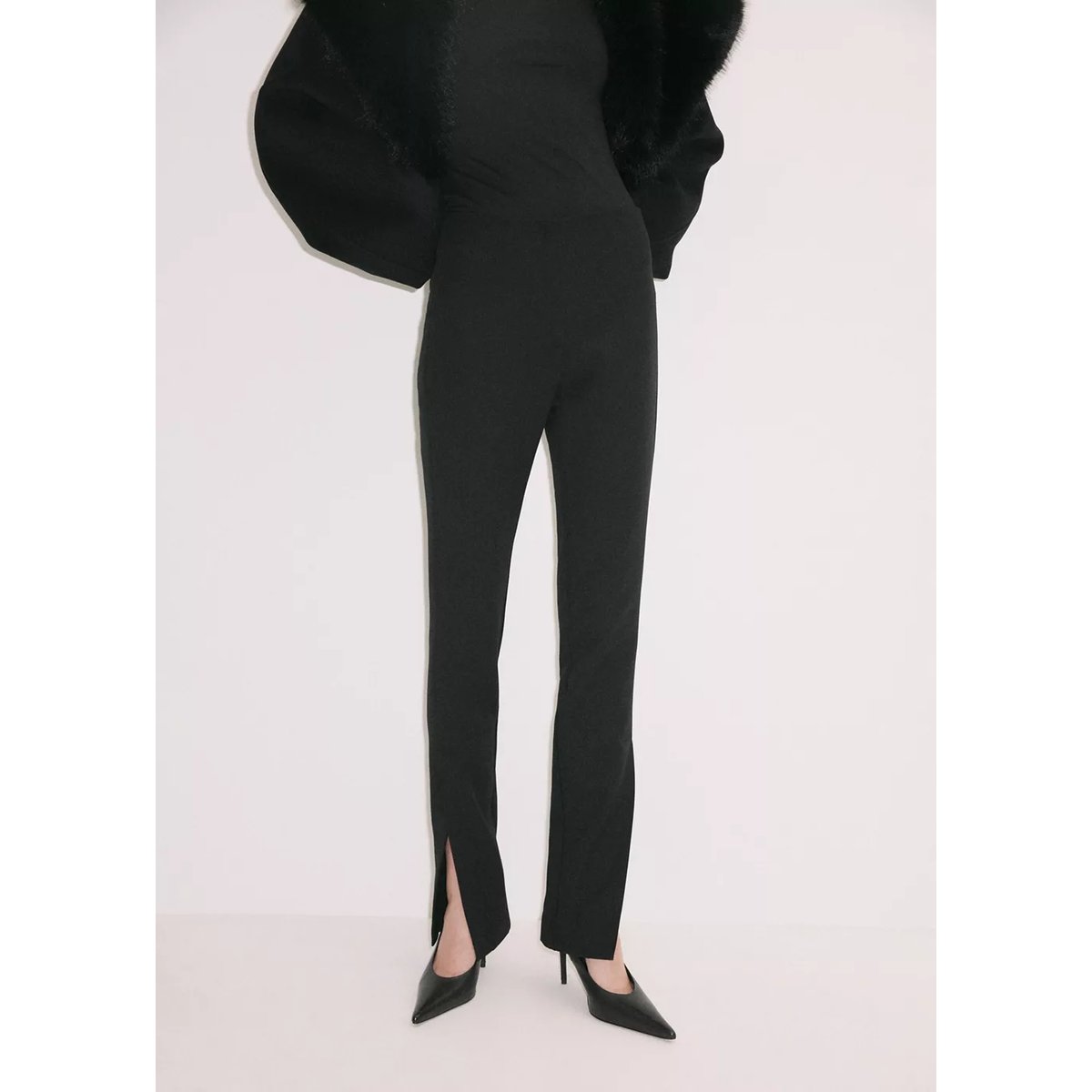 Pantalon skinny taille haute noir, MANGO