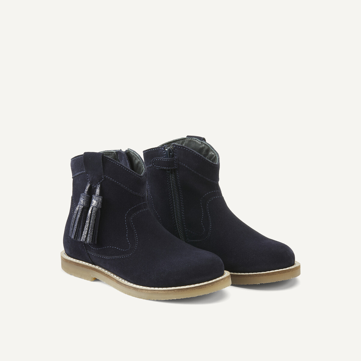 Kids Tassel Suede Ankle Boots navy blue, LA REDOUTE COLLECTIONS