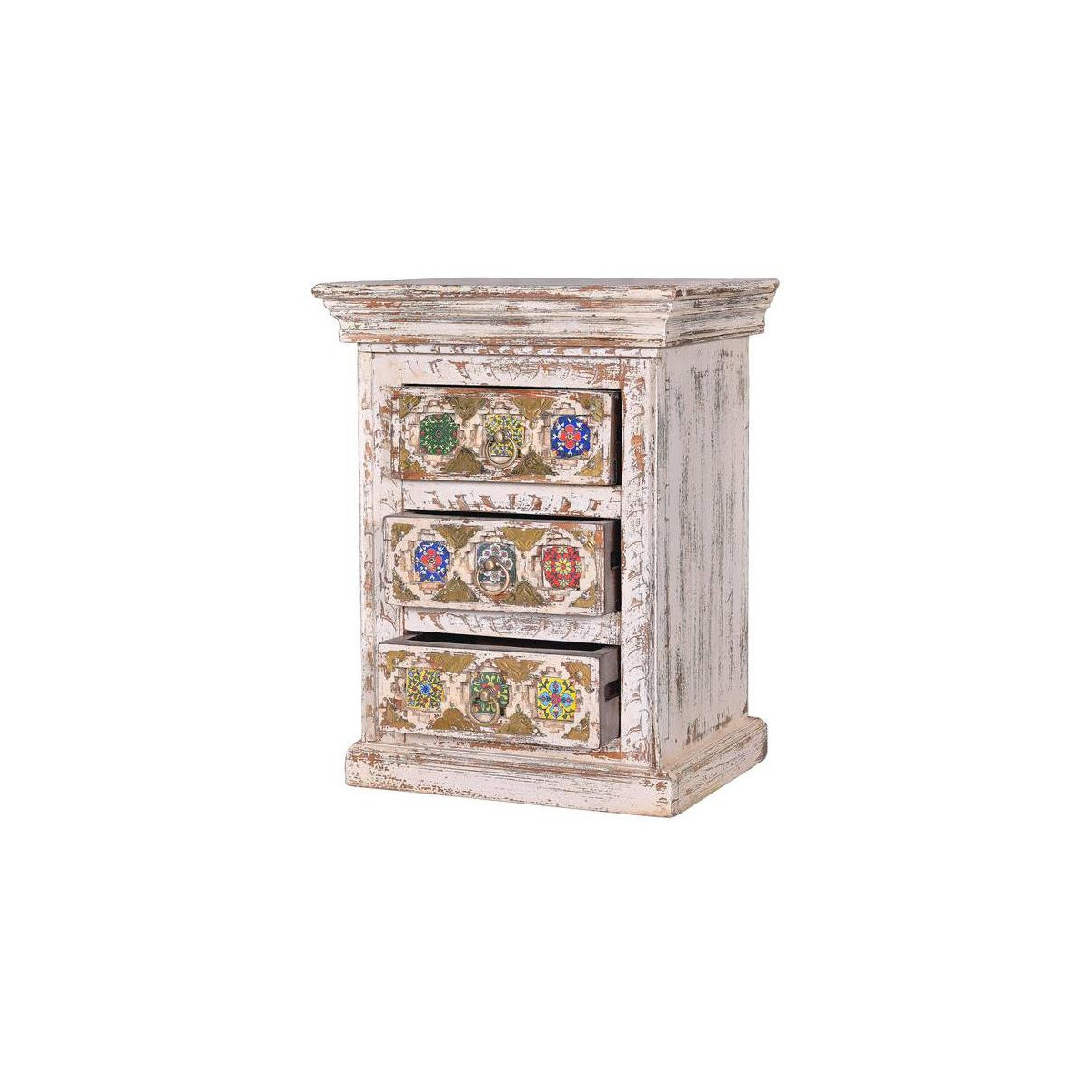 Table de chevet 3 tiroirs bronze - ZÉLIA blanc, DECORATION D’AUTREFOIS