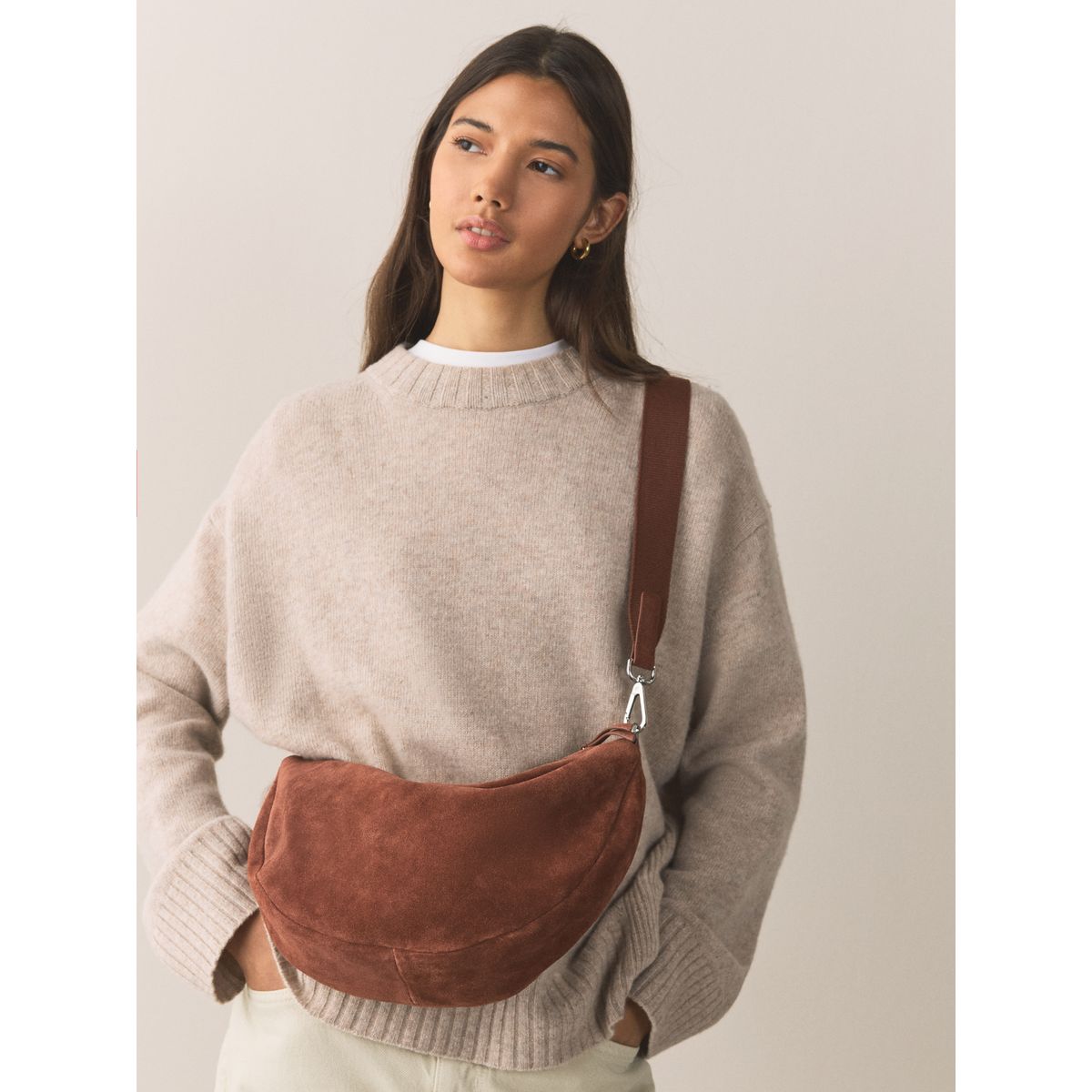 Sac banane à bandoulière en cuir marron fauve, NEXT