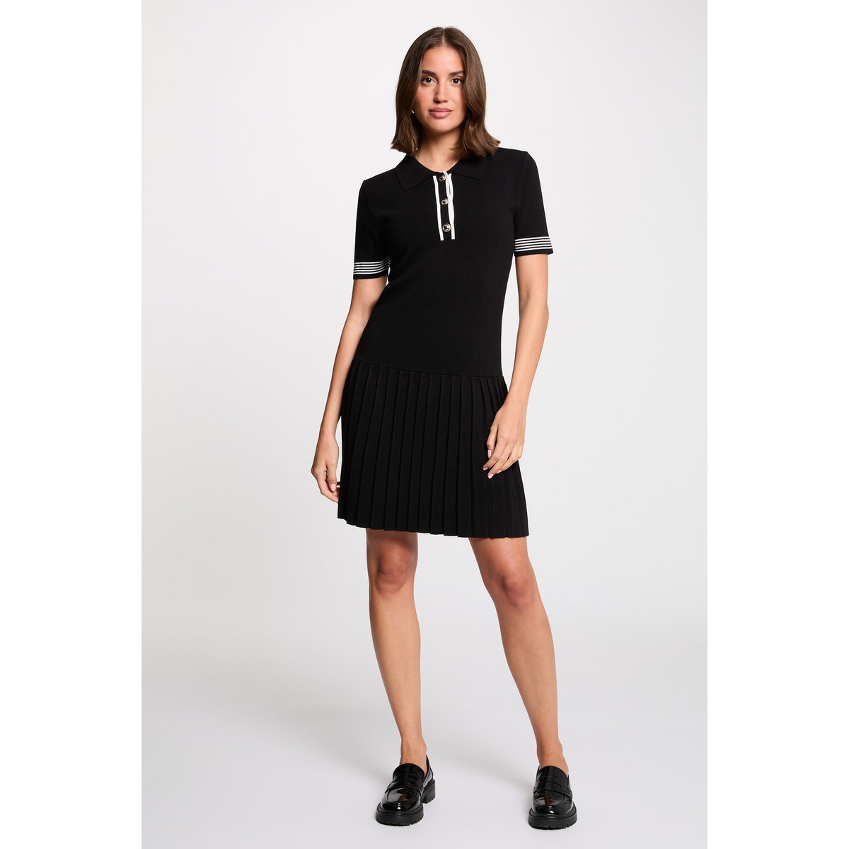 Robe courte col polo noir, MORGAN