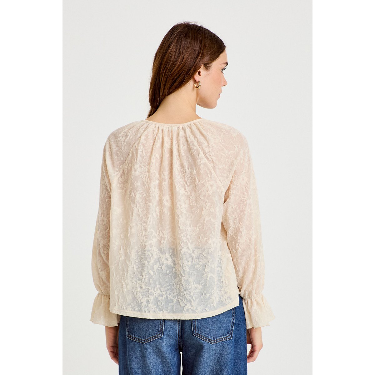 Blouse droite manches longues col rond ecru, CACHE CACHE