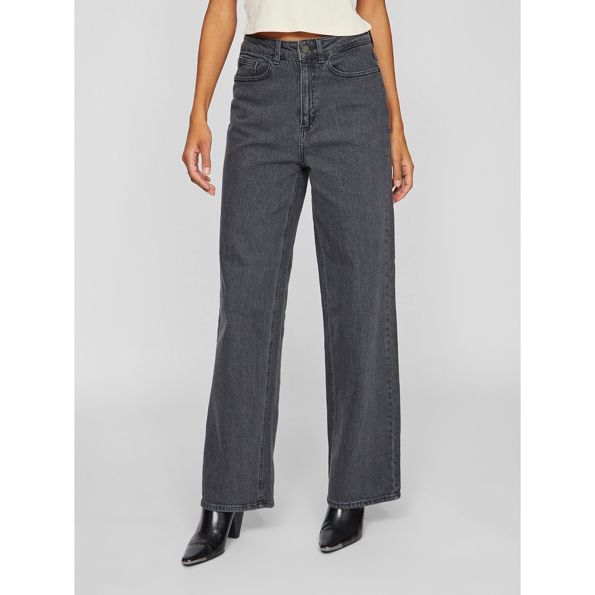 Vaqueros anchos, talle alto grey denim , VILA