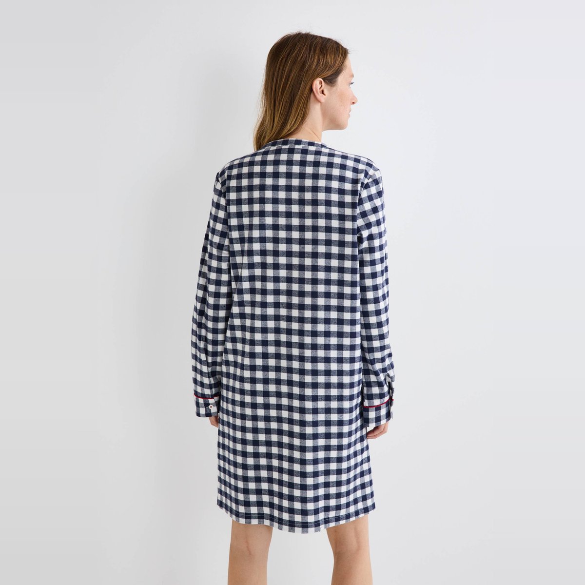 Chemise de nuit en flanelle à carreaux vichy en coton BIO ecru, MONOPRIX