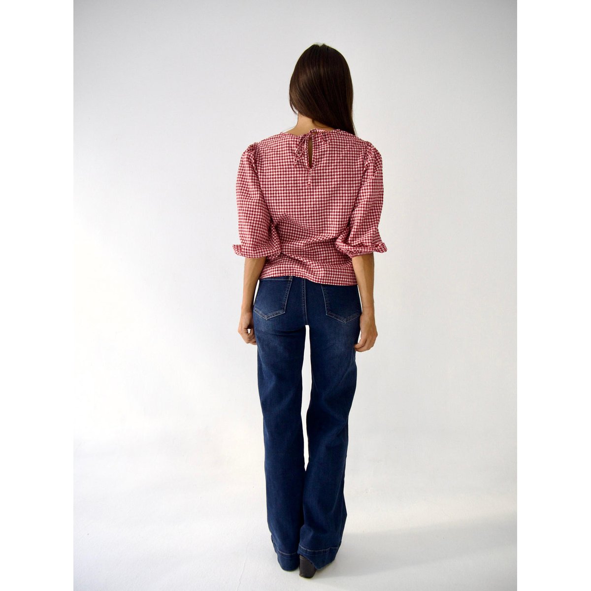 Blouse vichy manches bouffantes MIRELA bordeaux / blanc, MINDTRAVELER