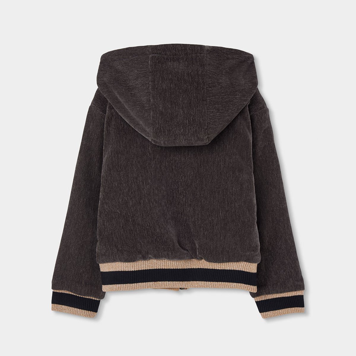 Sweat fille velours à capuche marron, BOBOLI