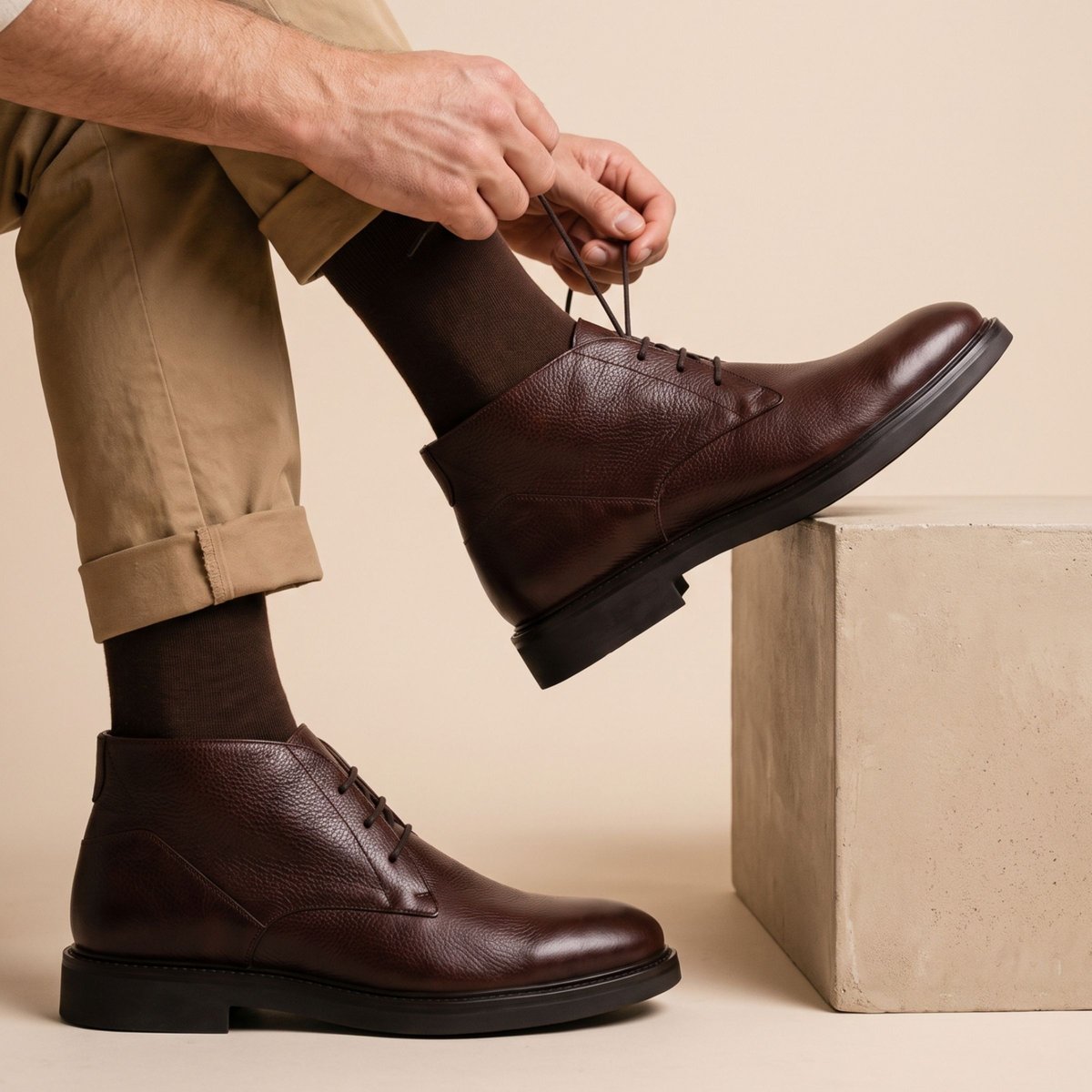 Desert boots gomme Côme cuir grainé marron, JULES & JENN