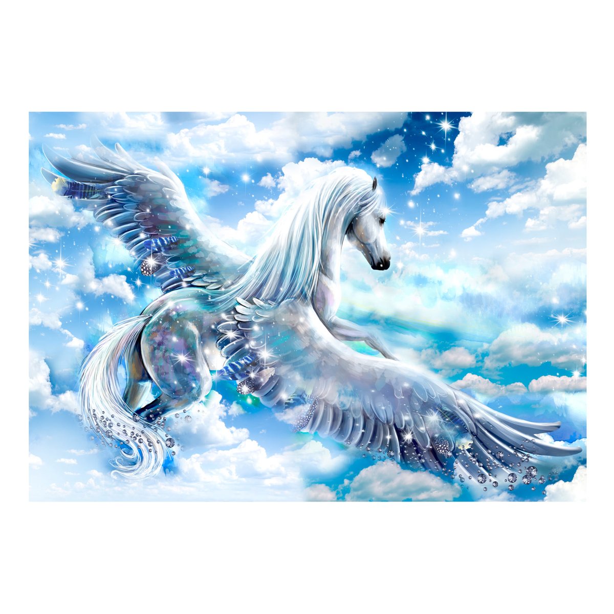 Papier peint intissé panoramique Animaux Pegasus (Blue) blanc, EDEN