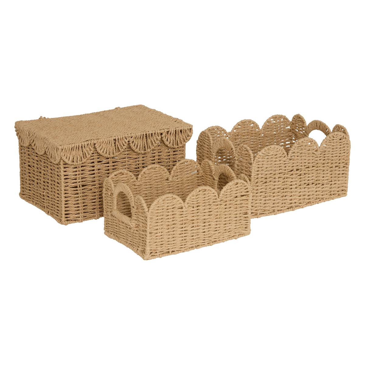 Lot de 3 cagettes rectangulaires en acier CYRIELLE beige, ATMOSPHERA
