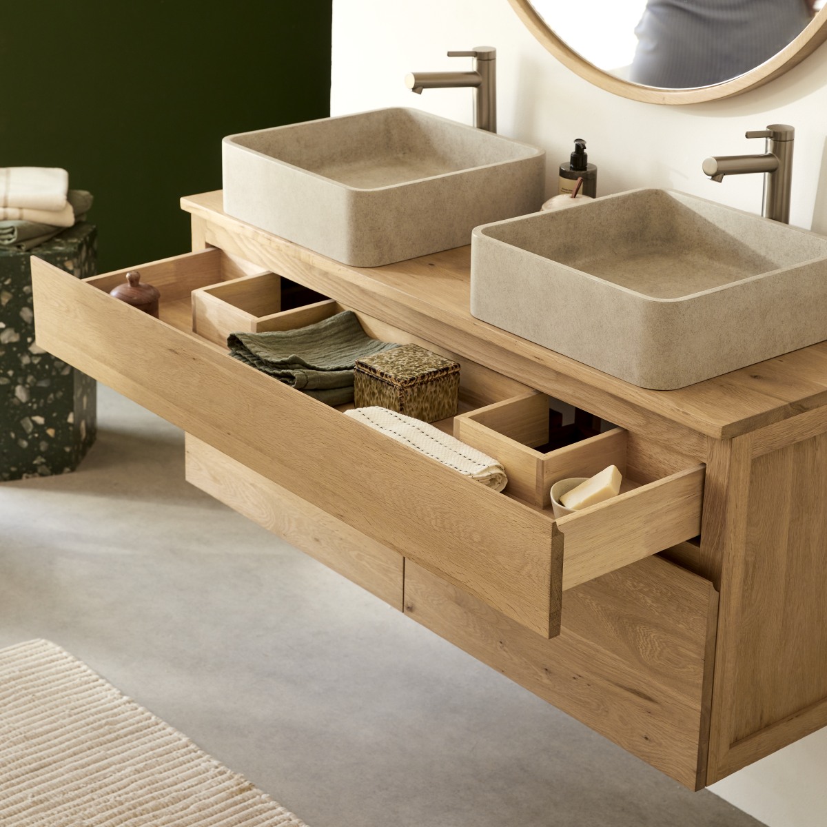 Meuble Salle De Bain en Chêne massif, JACOB naturel, TIKAMOON