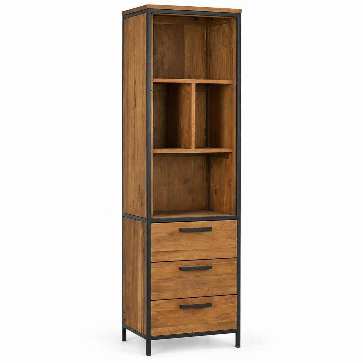 Colonne en bois de teck poignées métal PUNE bois naturel, PIER IMPORT