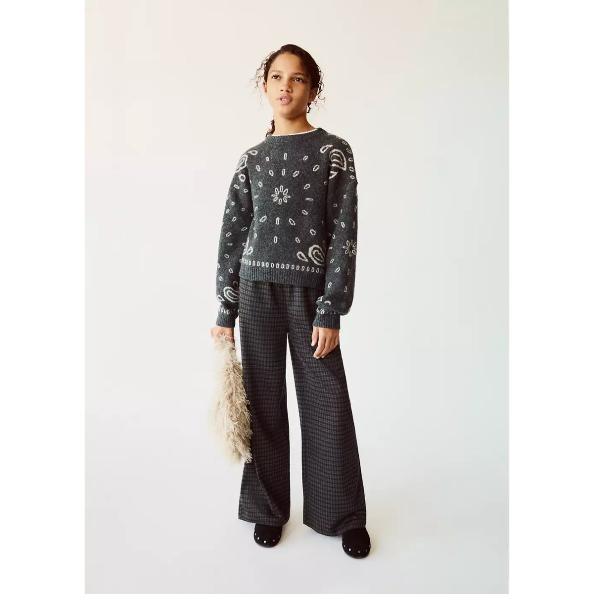 Pull-over maille jacquard gris anthracite, MANGO KIDS