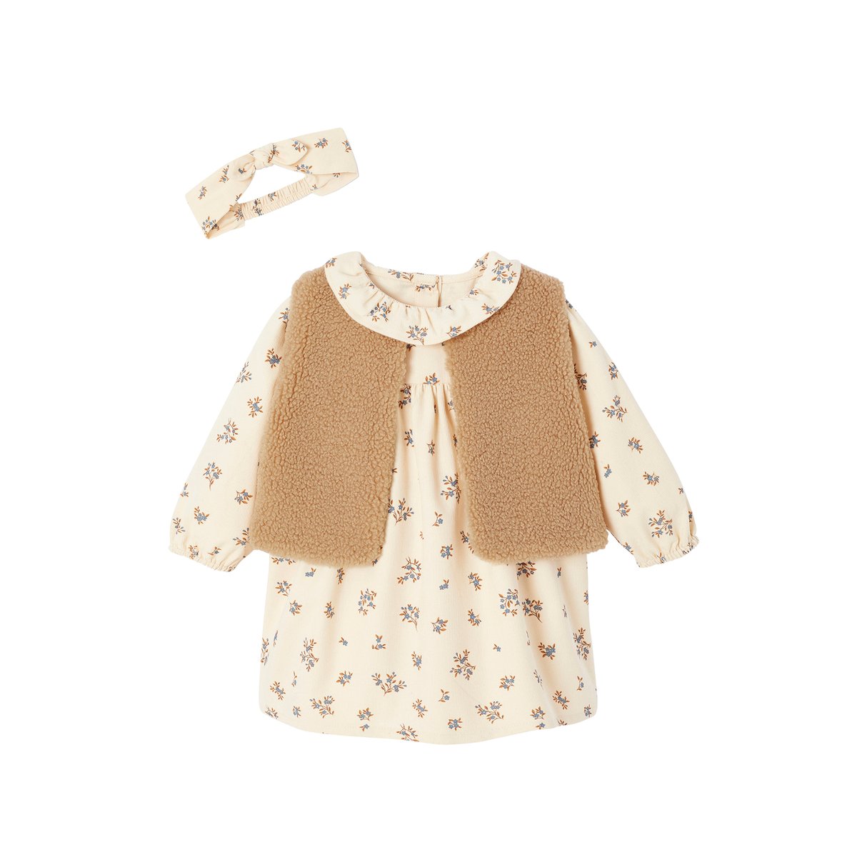 Coffret robe + gilet + bandeau vanille, VERTBAUDET