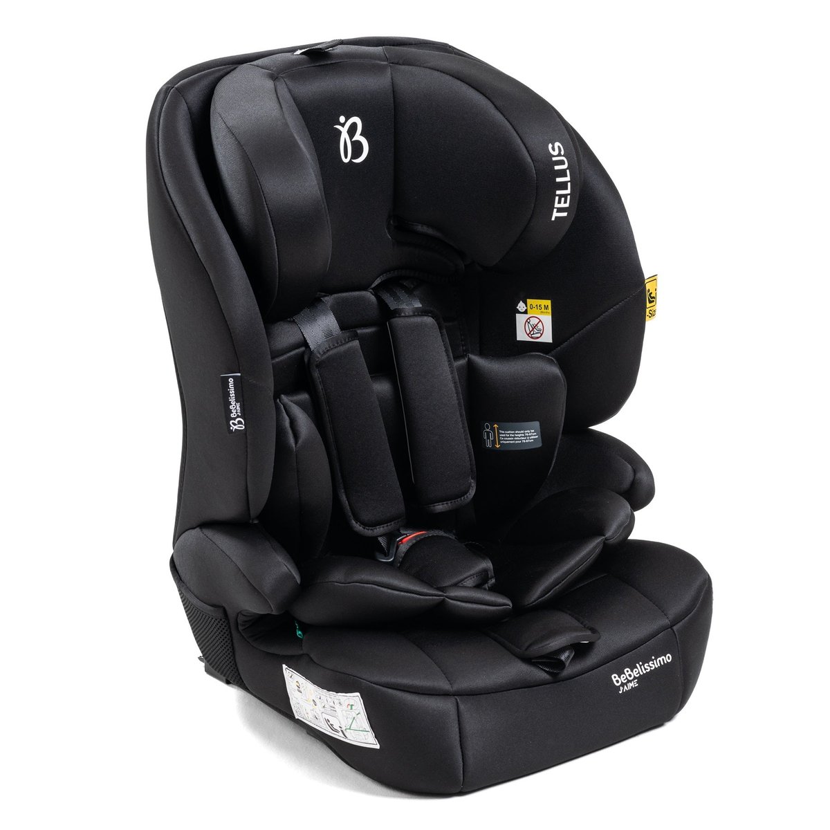 Siège auto bébé I-size  - 76 -150cm - Tellus - de 9 à 36 kg, 15 mois à 12 ans -gris noir, BEBELISSIMO J'AIME