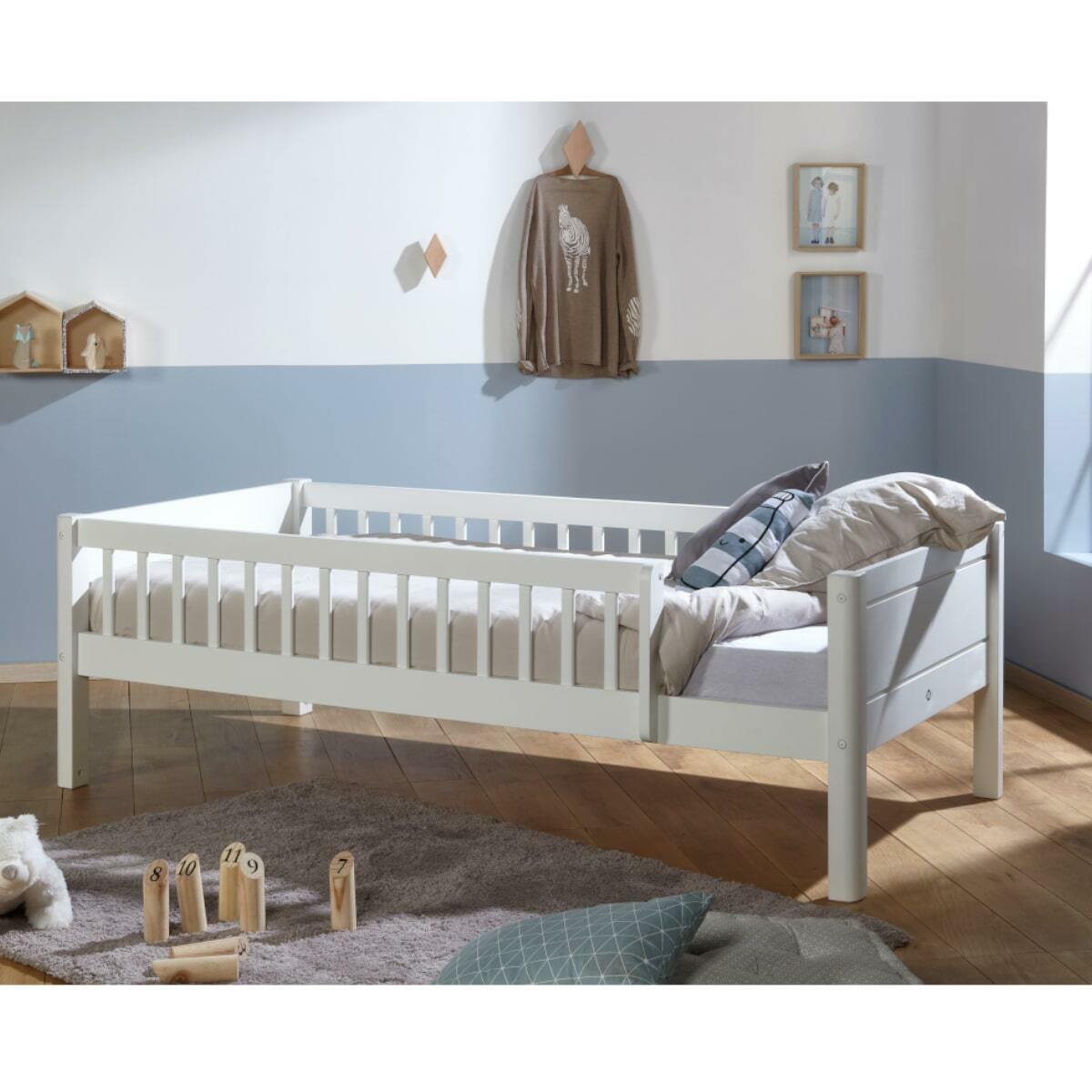 Pack lit avec barrières et matelas Bois massif VICTORIA blanc, AKITEN RETAIL