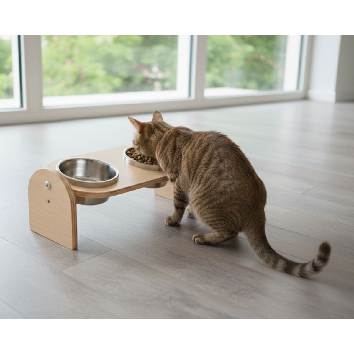 Gamelle double surélevée pour chat et chien Almo Dinner beige, MAMAPETZ