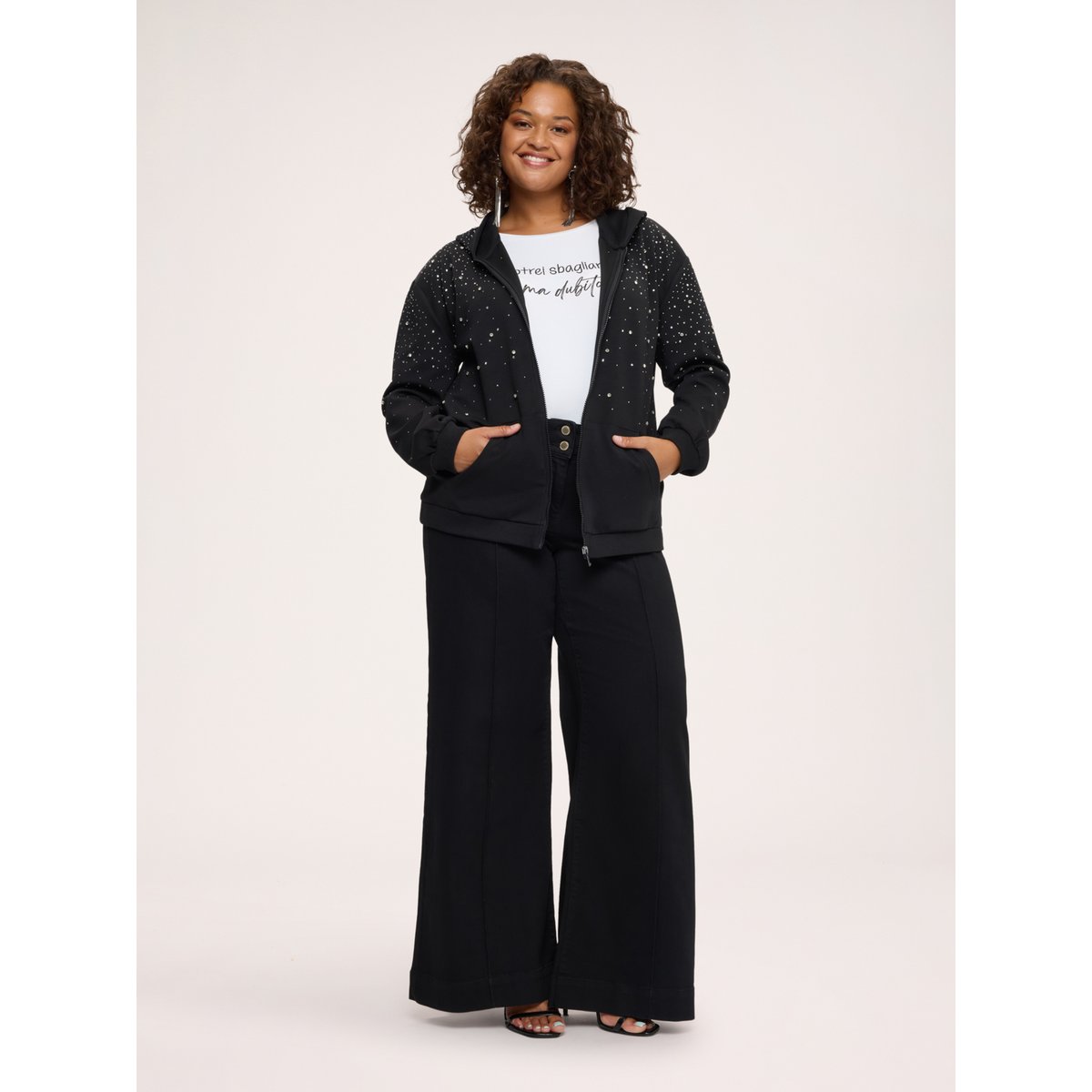Sweat ouvert avec applications lumineuses noir, FIORELLA RUBINO