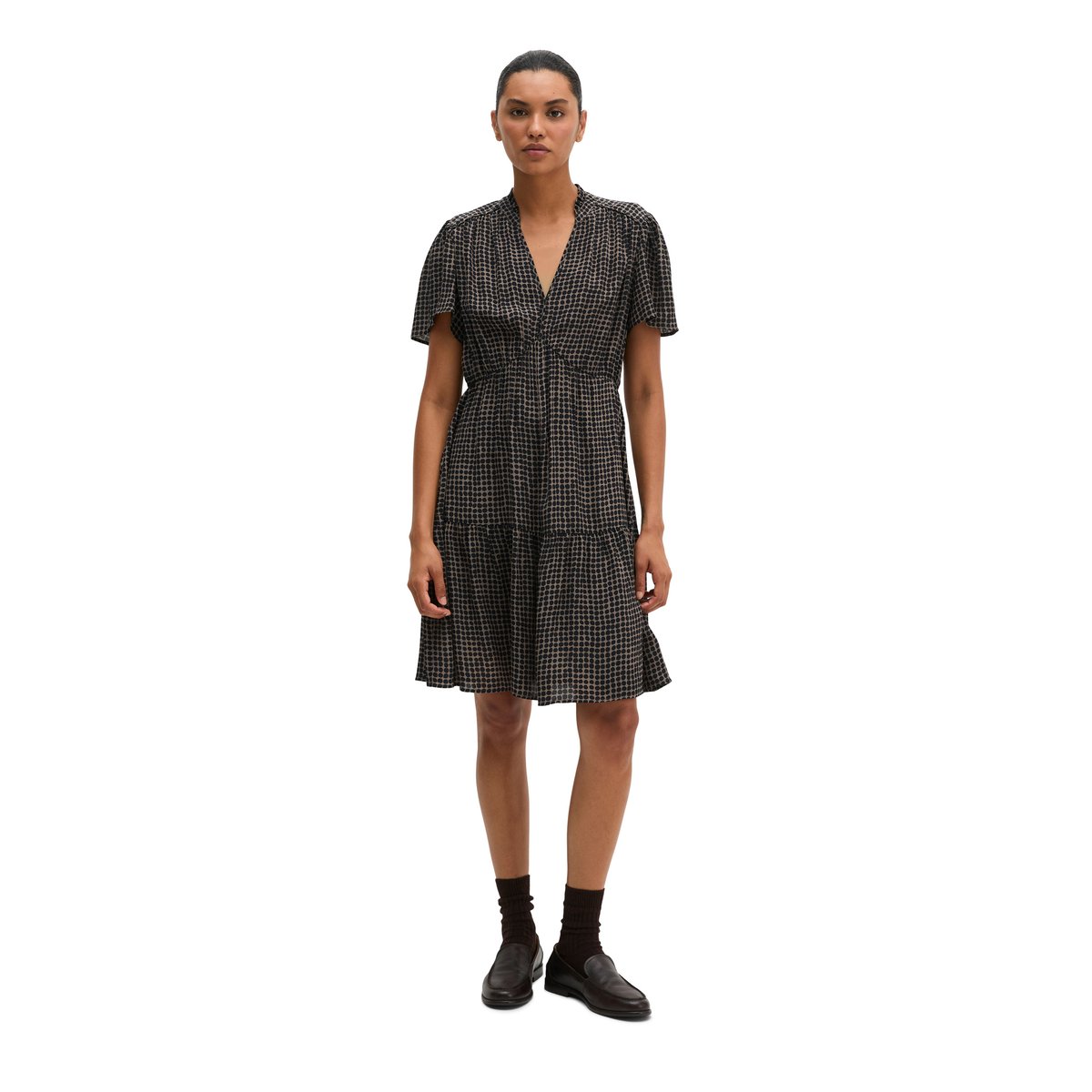 Robe courte coupe trapèze en viscose fluide marron, MARC O'POLO