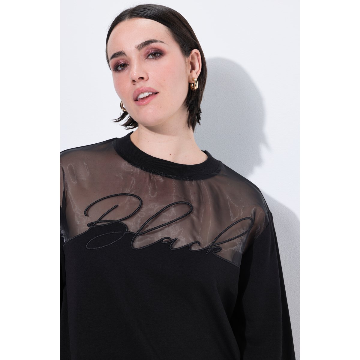 Sweat-shirt à manches longues et col rond noir, ULLA POPKEN