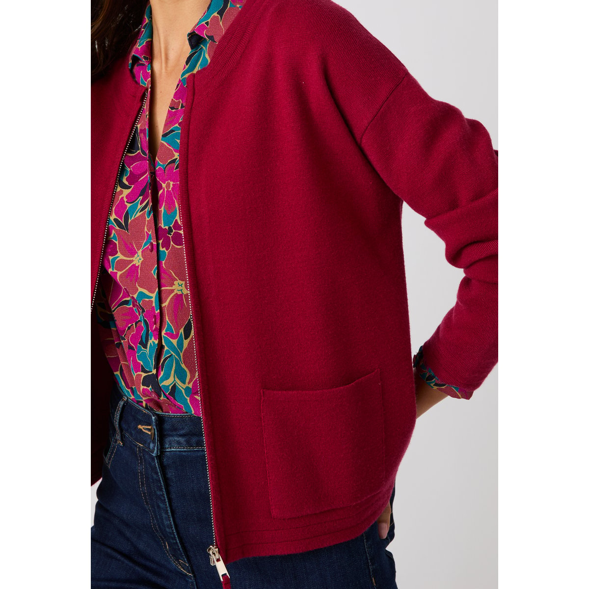 Gilet zippé maille milano rouge, DAMART