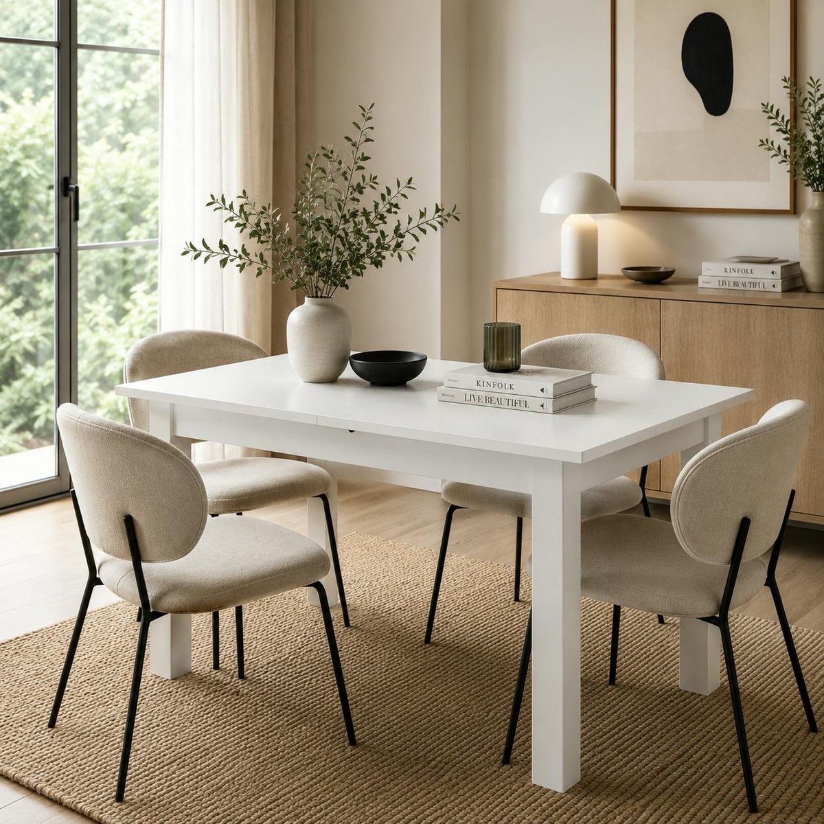 Table repas 6/8 places extensible, bistrot moderne ALVA blanc, PIER IMPORT