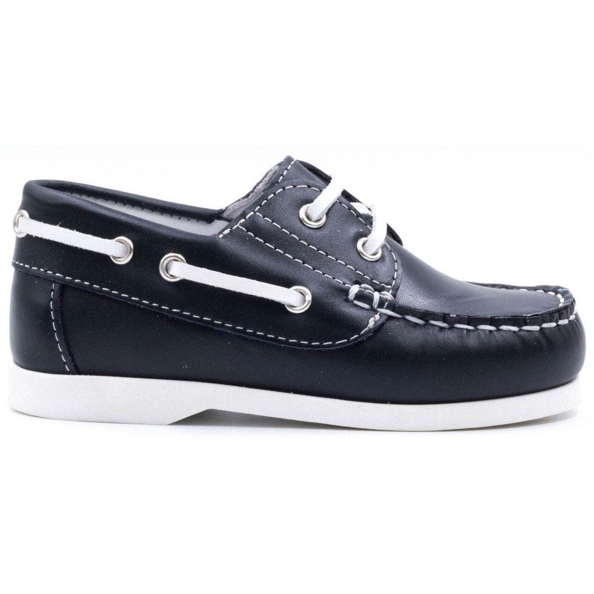 Chaussures bateau en cuir à lacets MINI BRIAC bleu marine, BONI&SIDONIE