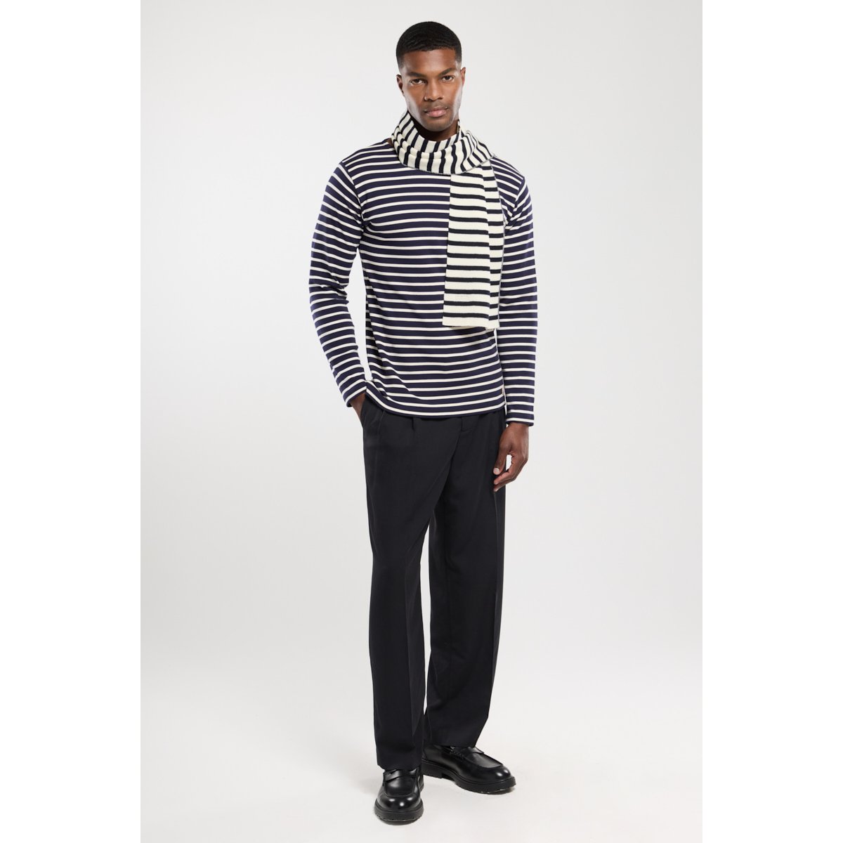 Echarpe unie en laine GUIDEL nature/navire, ARMOR-LUX