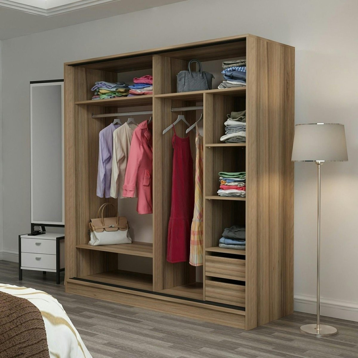 Armoire moderne 2 portes coulissantes BYRON chêne, PIER IMPORT