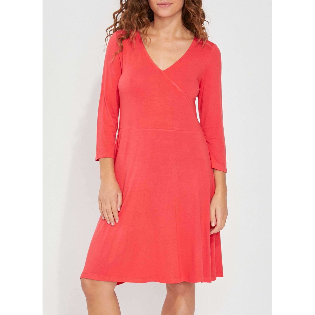 Robe imprimée maille col croisé Ecovero TALLADY rouge groseille, LA FIANCÉE