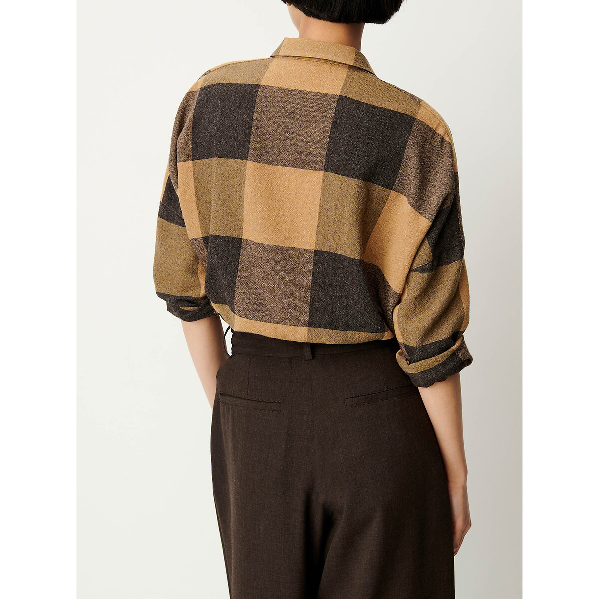 Deliwool checked long sleeve shirt beige/black, SESSUN