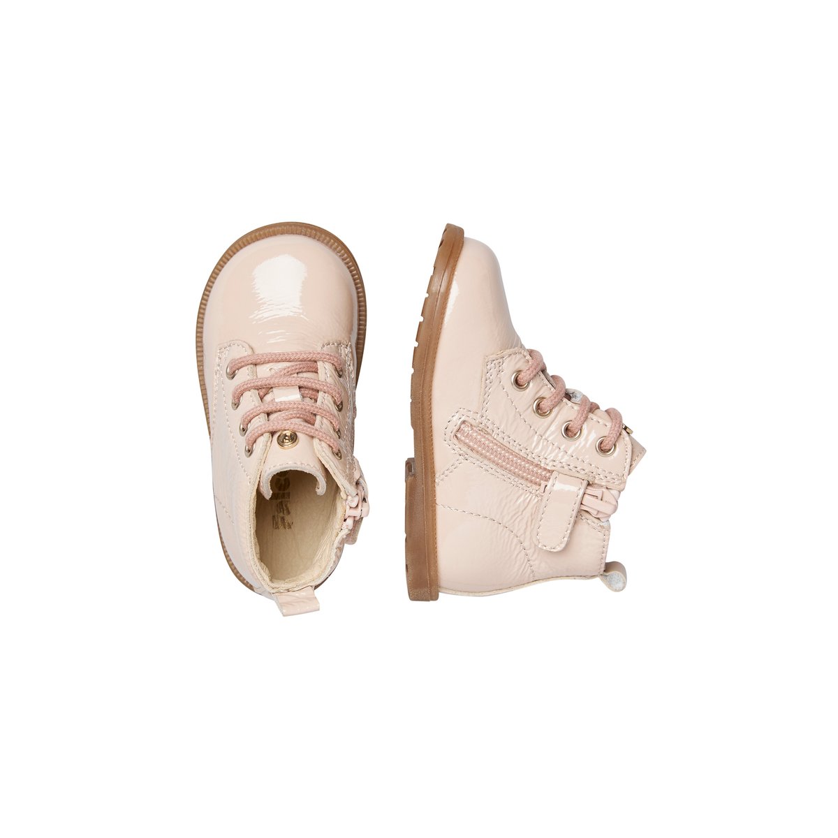 Bottines vernies à lacets et fermeture éclair ROBIN NEW rose poudré-, FALCOTTO