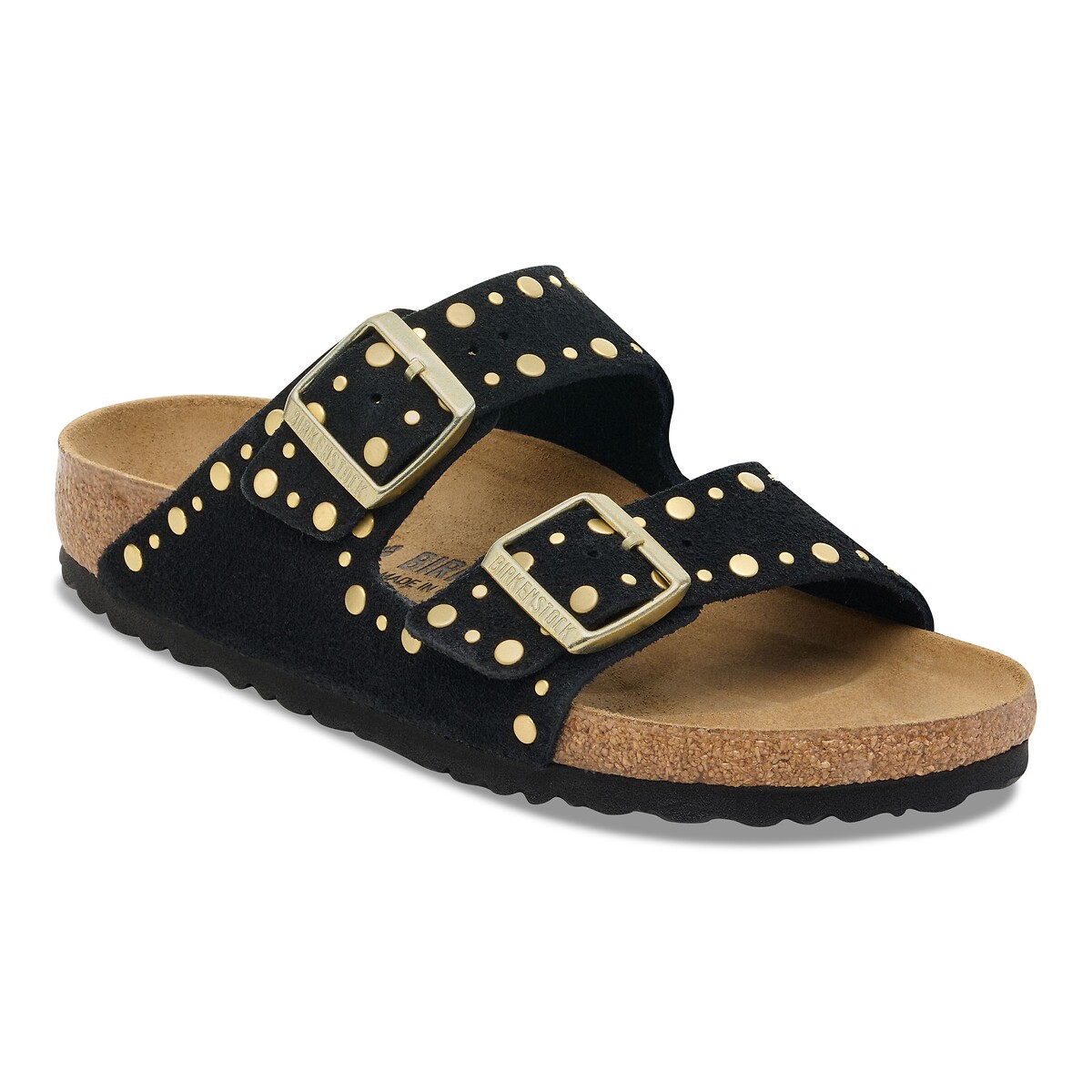Mules de ante con doble correa Arizona Rivet negro, BIRKENSTOCK