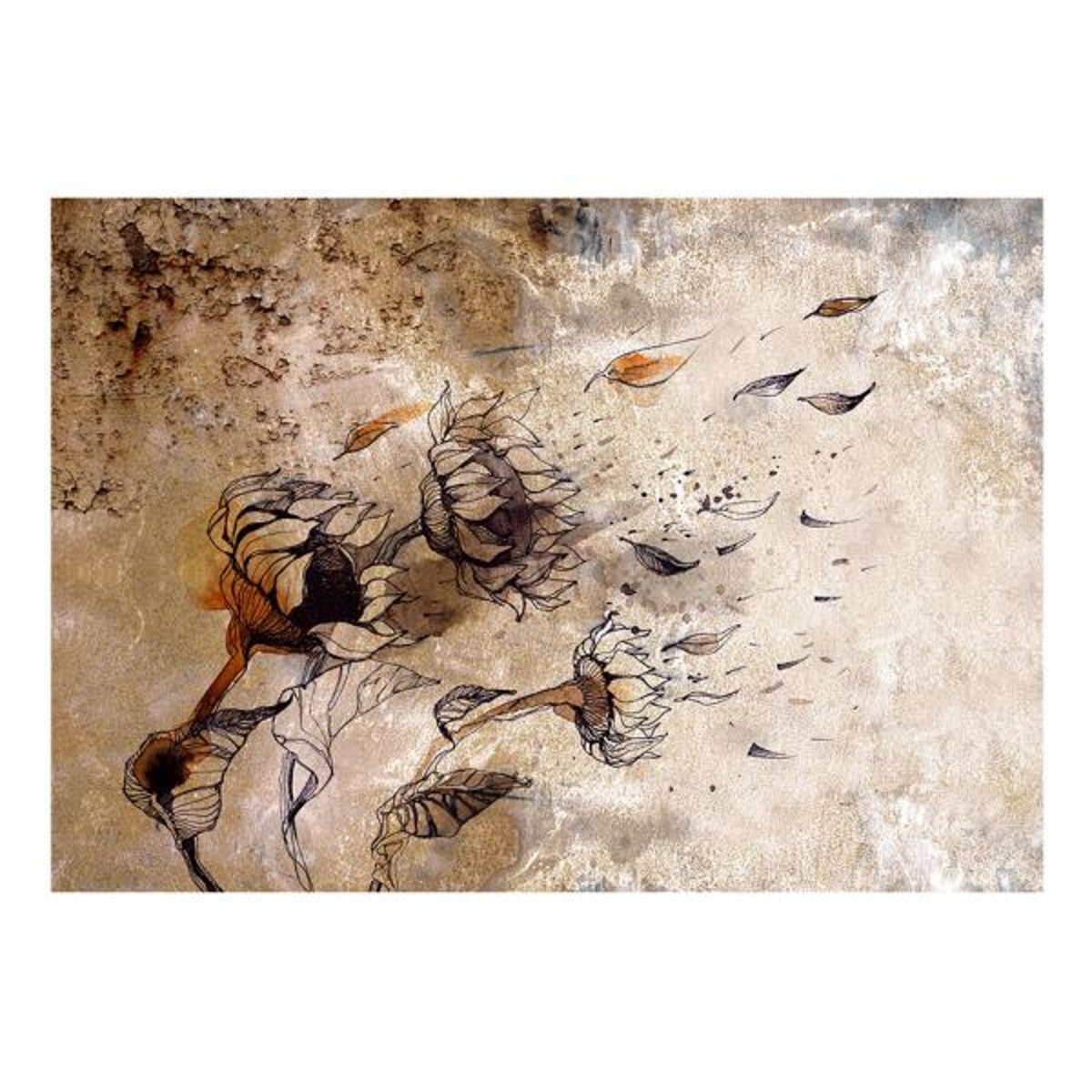 Papier peint intissé panoramique Fleurs Breath of wind beige, EDEN