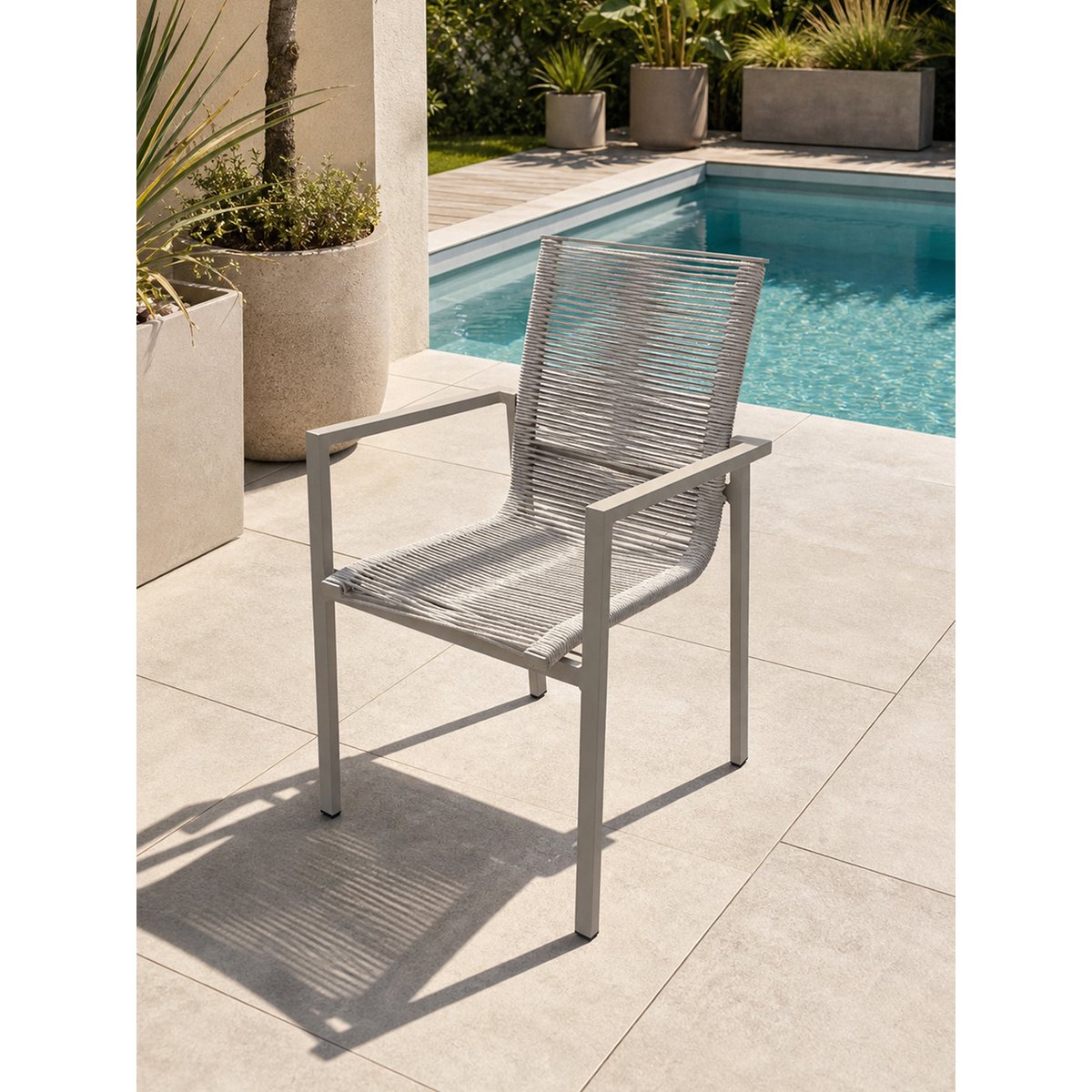 Fauteuil de jardin en aluminium et corde tissée MEXICO grège, DCB GARDEN