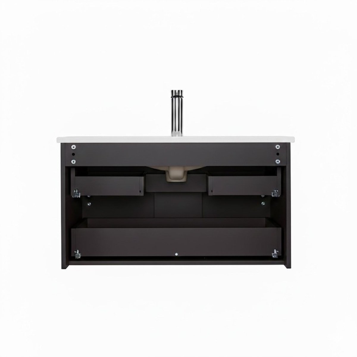 Meuble simple vasque 80cm décor chêne avec robinet et miroir SORRENTO noir satiné, MOB IN