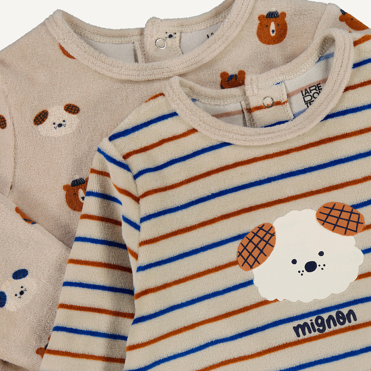 Lot de 2 pyjamas 1 pièce en velours, motif chien assortis, LA REDOUTE COLLECTIONS